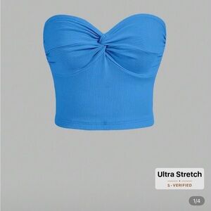 SHEIN Blue Strapless Twist Front Crop Top